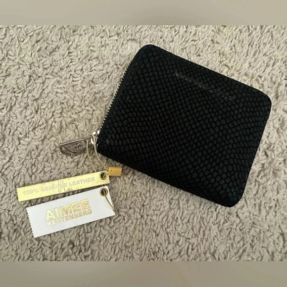 Aimee Kestenberg Brixton zip around wallet black emboss lizard NWT - Picture 1 of 5